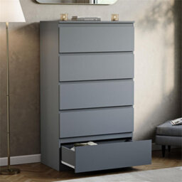 Grey  5 Drawer Chest Of Drawers Storage Cabinet Bedroom Furniture - thumbnail 5