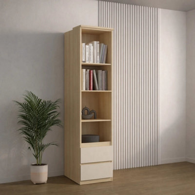 Arte Terra 93 Storage Cabinet 45Cm Oak Lindberg & Beige, Tall Slim Bedroom Cabinet With 3 Shelves & 2 Drawers - image 1