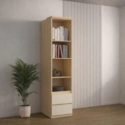 Arte Terra 93 Storage Cabinet 45Cm Oak Lindberg & Beige, Tall Slim Bedroom Cabinet With 3 Shelves & 2 Drawers - thumbnail 1