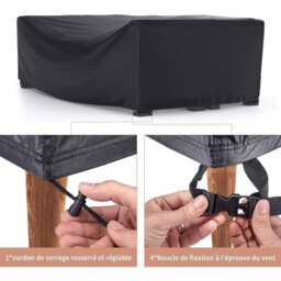 Garden Furniture Cover, 180 X 120 X 74 Cm, 420D Oxford, Rectangular, Black, Waterproof Windproof Uv - thumbnail 2