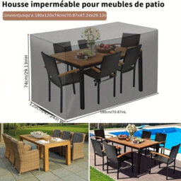 Garden Furniture Cover, 180 X 120 X 74 Cm, 420D Oxford, Rectangular, Black, Waterproof Windproof Uv - thumbnail 3