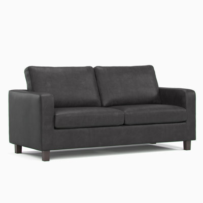Furnishings For Less UK York Black Faux Leather  Boxed Arm 3 Seater Sofa - image 1