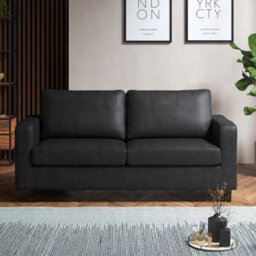 Furnishings For Less UK York Black Faux Leather  Boxed Arm 3 Seater Sofa - thumbnail 2