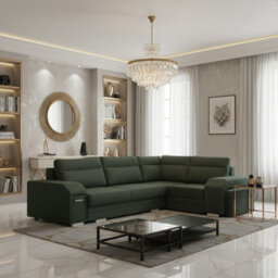 Alvares Living Room Corner Sofa Bed With Polyurethane Foam Wave Springs Loose Back Cushions 305X205X90Cm Green Right - thumbnail 1