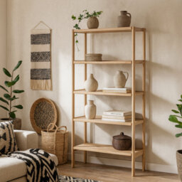 Wyld Haus Berrytwist White Oak Veneer Bookcase, 4 Open Shelves, Scandinavian Matt Finish - thumbnail 1