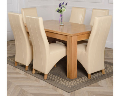 That's Furniture Dakota 152 X 87 Cm Chunky Medium Oak Dining Table And 6 Chairs Dining Set With Lola Ivory Leather Chairs - image 1
