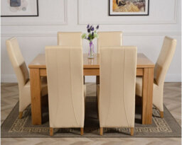 That's Furniture Dakota 152 X 87 Cm Chunky Medium Oak Dining Table And 6 Chairs Dining Set With Lola Ivory Leather Chairs - thumbnail 2