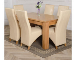 That's Furniture Dakota 152 X 87 Cm Chunky Medium Oak Dining Table And 6 Chairs Dining Set With Lola Ivory Leather Chairs - thumbnail 1