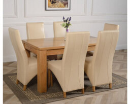 That's Furniture Dakota 152 X 87 Cm Chunky Medium Oak Dining Table And 6 Chairs Dining Set With Lola Ivory Leather Chairs - thumbnail 3