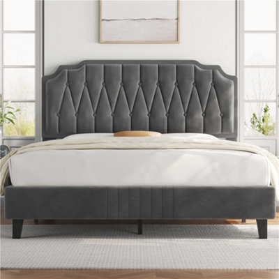 Yaheetech Upholstered Bed Frame W/ Button-Tufted Adjustable Headboard - Dark Grey / King - image 1