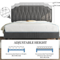 Yaheetech Upholstered Bed Frame W/ Button-Tufted Adjustable Headboard - Dark Grey / King - thumbnail 6