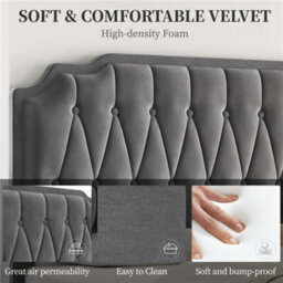 Yaheetech Upholstered Bed Frame W/ Button-Tufted Adjustable Headboard - Dark Grey / King - thumbnail 5