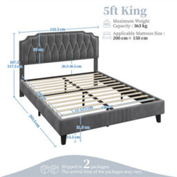 Yaheetech Upholstered Bed Frame W/ Button-Tufted Adjustable Headboard - Dark Grey / King - thumbnail 4