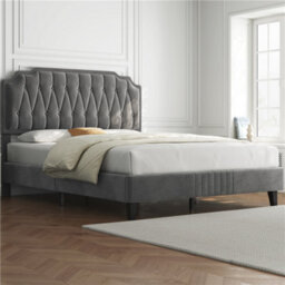 Yaheetech Upholstered Bed Frame W/ Button-Tufted Adjustable Headboard - Dark Grey / King - thumbnail 3