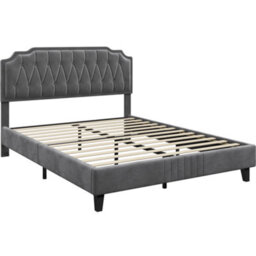 Yaheetech Upholstered Bed Frame W/ Button-Tufted Adjustable Headboard - Dark Grey / King - thumbnail 2