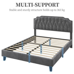 Yaheetech Upholstered Bed Frame W/ Button-Tufted Adjustable Headboard - Dark Grey / King - thumbnail 8
