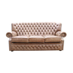 Chesterfield Handmade 3 Seater Sofa Cracked Wax Tan Leather In Monks Style - thumbnail 1