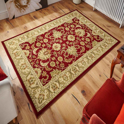 Persian Bordered Easy To Clean Red Floral Traditional Rug For Dining Room-80Cm X 140Cm - image 1