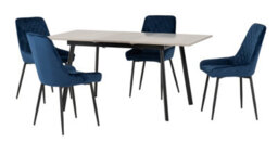 Seconique Avery Extending Dining Set  In Grey Oak Effect With Sapphire Blue Velvet Chairs