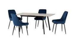 Seconique Avery Extending Dining Set With Avery Chairs - Concrete/grey Oak Effect/black/sapphire Blue Velvet - thumbnail 2