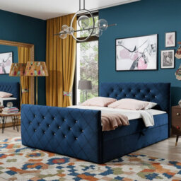 Malaga M Bedroom Upholstered Bed Mdf Laminated Board Hr Foam Bonell Spring Wooden Frame With Topper 200X200 Blue