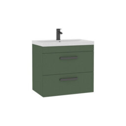 Royal Bathrooms Turin 600mm Wall Hung Vanity Unit Matt Green 2 Drawer Mid-Edge Basin With Matt Black Handles - thumbnail 6