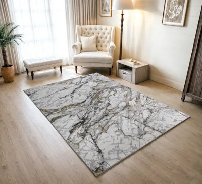 Stratus Interiors Bohemia Large Marble Design Rug 200 X 290 Cm - Cream / Grey / Gold / Silver - Medium - image 1