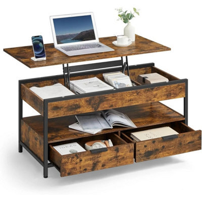 Stylish Lift Top Coffee Table With Hidden Storage - Rustic Brown & Black - image 1