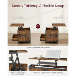 Stylish Lift Top Coffee Table With Hidden Storage - Rustic Brown & Black - thumbnail 5