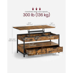 Stylish Lift Top Coffee Table With Hidden Storage - Rustic Brown & Black - thumbnail 2