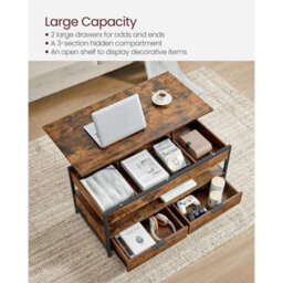Stylish Lift Top Coffee Table With Hidden Storage - Rustic Brown & Black - thumbnail 4
