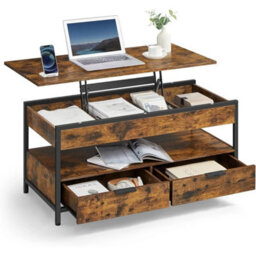 Stylish Lift Top Coffee Table With Hidden Storage - Rustic Brown & Black - thumbnail 1
