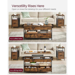 Stylish Lift Top Coffee Table With Hidden Storage - Rustic Brown & Black - thumbnail 3