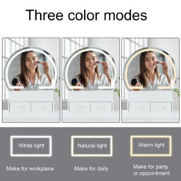 Alivio Dressing Table Set Round Mirror With Led Lights, Cushioned Stool, 4 Drawers Makeup Table Kit - White - thumbnail 3