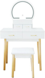 Alivio Dressing Table Set Round Mirror With Led Lights, Cushioned Stool, 4 Drawers Makeup Table Kit - White - thumbnail 8