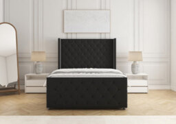 Bsspoke Divan Base Bed Set Black Plush Velvet With 54Inch Headboard & Footboard No Drawers No Mattress In Double 3Ft 4Ft 5Ft 6Ft - thumbnail 3