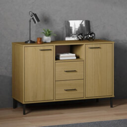 Walplus Sideboard With Metal Legs Brown 113X40X77 Cm Solid Wood Oslo
