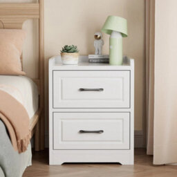 2 Drawers Bedside Cabinet Classic  Nightstand - Wooden Bedroom Storage Furniture - thumbnail 4