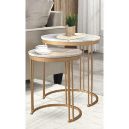 Buttercup Farm Ravi Marble Nest Of 2 Tables - Mango Wood/iron - L42 X W42 X H49 Cm - Mango Light Finish - thumbnail 6