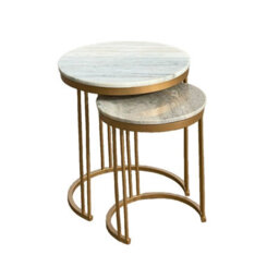 Buttercup Farm Ravi Marble Nest Of 2 Tables - Mango Wood/iron - L42 X W42 X H49 Cm - Mango Light Finish - thumbnail 4