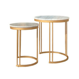 Buttercup Farm Ravi Marble Nest Of 2 Tables - Mango Wood/iron - L42 X W42 X H49 Cm - Mango Light Finish