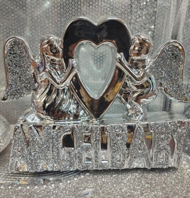 DEENZ Silver Diamond Ceramic Crushed Angel Baby With Wings Ornament