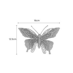 6 Pack Silver Glitter Decorative Clips - Christmas Butterfly & Flower Ornaments - thumbnail 3