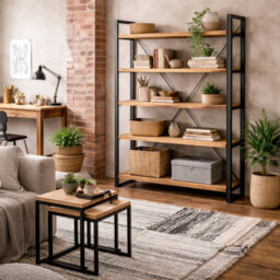 Wyld Haus Toivakka Wide Industrial Reclaimed Wood And Metal Bookcase, 5 Shelves - thumbnail 1