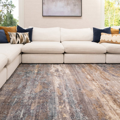 Loomed Abstract Design Cotton Chenille Rug Grey Beige Gold Machine Washable 200Cm X 290Cm - image 1