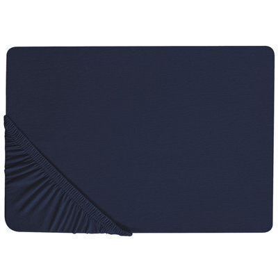 Beliani Fitted Sheet Hofuf Cotton 180 X 200 Cm Navy Blue - image 1