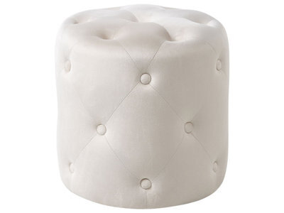Wyld And Coco Luxenest Round Tufted Off-White Velvet Ottoman Pouffe 40 Cm - Glam Modern Multi-Use - image 1