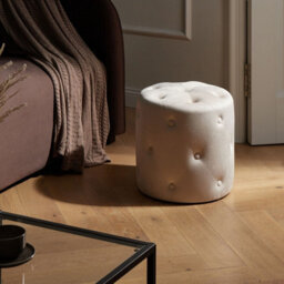 Wyld And Coco Luxenest Round Tufted Off-White Velvet Ottoman Pouffe 40 Cm - Glam Modern Multi-Use - thumbnail 2