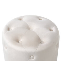 Wyld And Coco Luxenest Round Tufted Off-White Velvet Ottoman Pouffe 40 Cm - Glam Modern Multi-Use - thumbnail 3