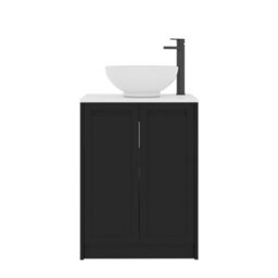 Royal Bathrooms Royal Bathroom Elmore 600mm Matt Nocturne Black Freestanding Bathroom Vanity Unit 2 Door Plain White Worktop With Breeze Basin - thumbnail 7